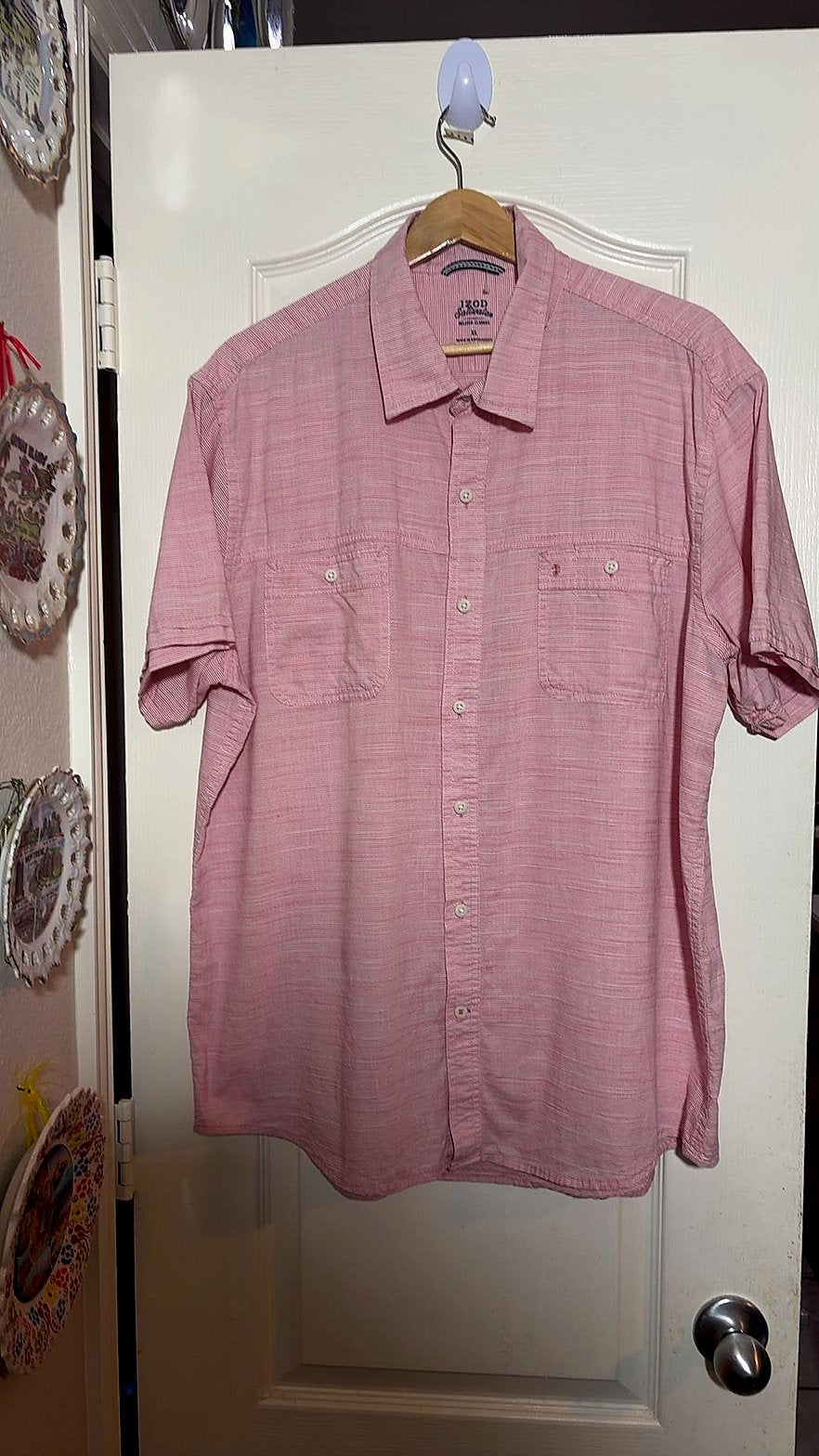 IZOD Saltwater Relaxed Classics Men's Short-Sleeve Button-Up Shirt, Pink, Size XL