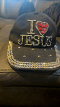 "I Love Jesus" Rhinestone Bedazzled Black Baseball Cap