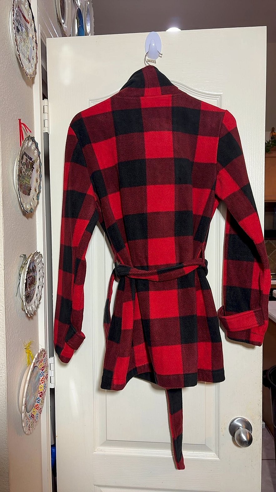 Ike Behar Buffalo Plaid Fleece Coat Women's Medium Red Black Belted