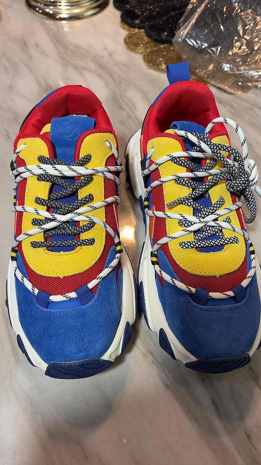 JAVA Multicolor Chunky Dad Sneakers, Red/Yellow/Blue Colorblock, New in Box
