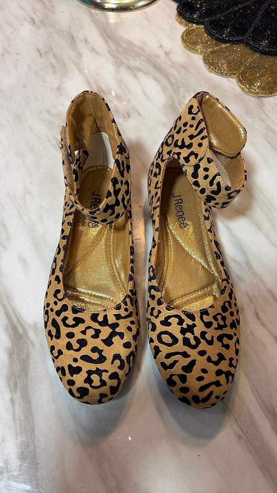 J.Renee Tarlove Leopard Print Ankle-Strap Ballet Flats, Size 7M