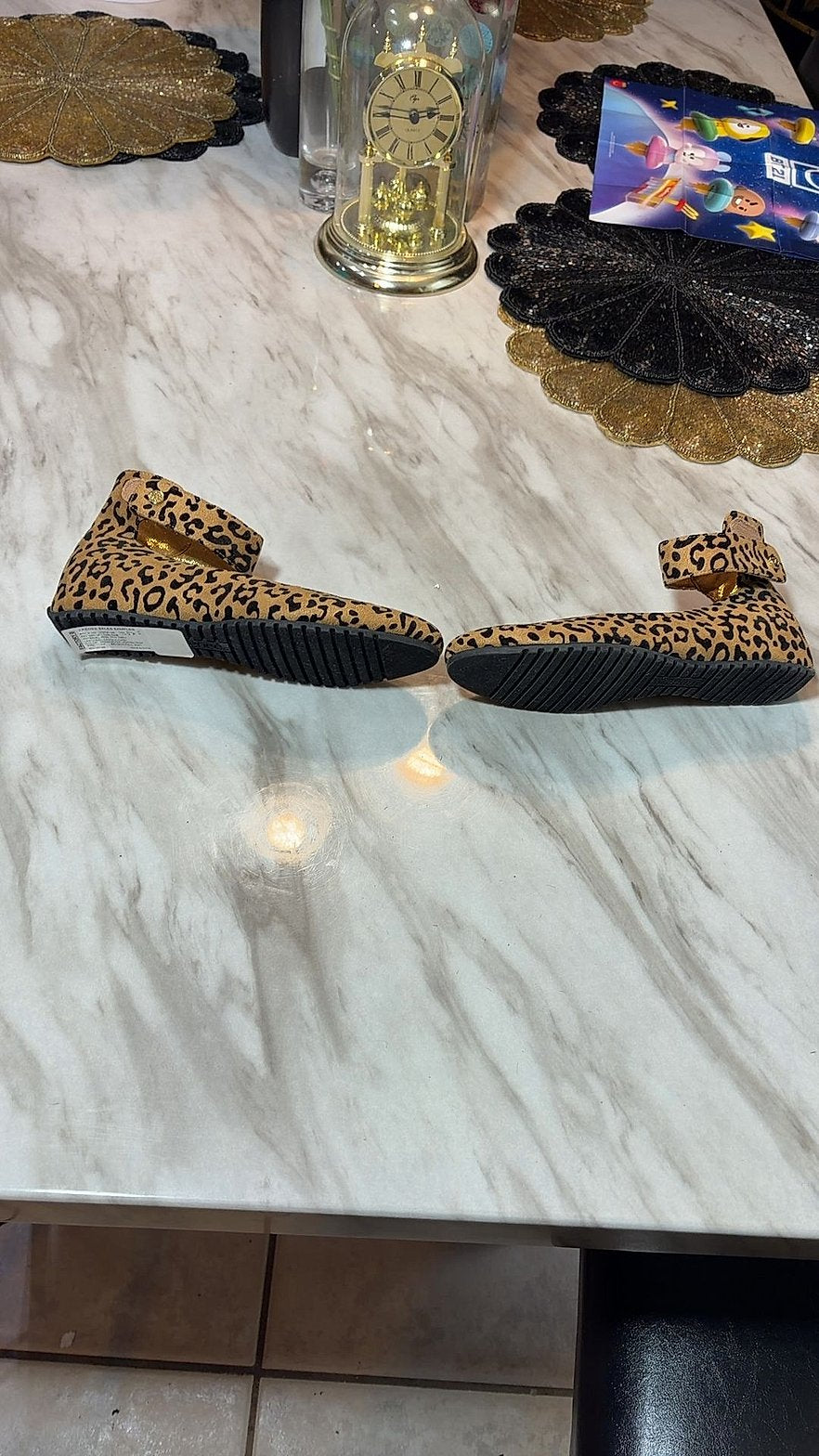 J.Renee Tarlove Leopard Print Ankle-Strap Ballet Flats, Size 7M