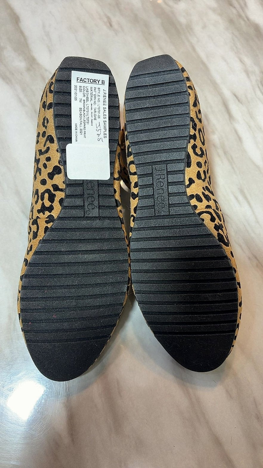 J.Renee Tarlove Leopard Print Ankle-Strap Ballet Flats, Size 7M