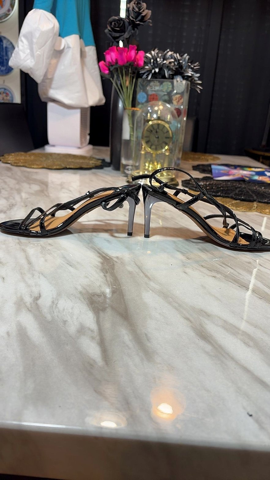 J. Renee Evangeline Strappy Patent Leather Heeled Sandals, Size 7N, Black