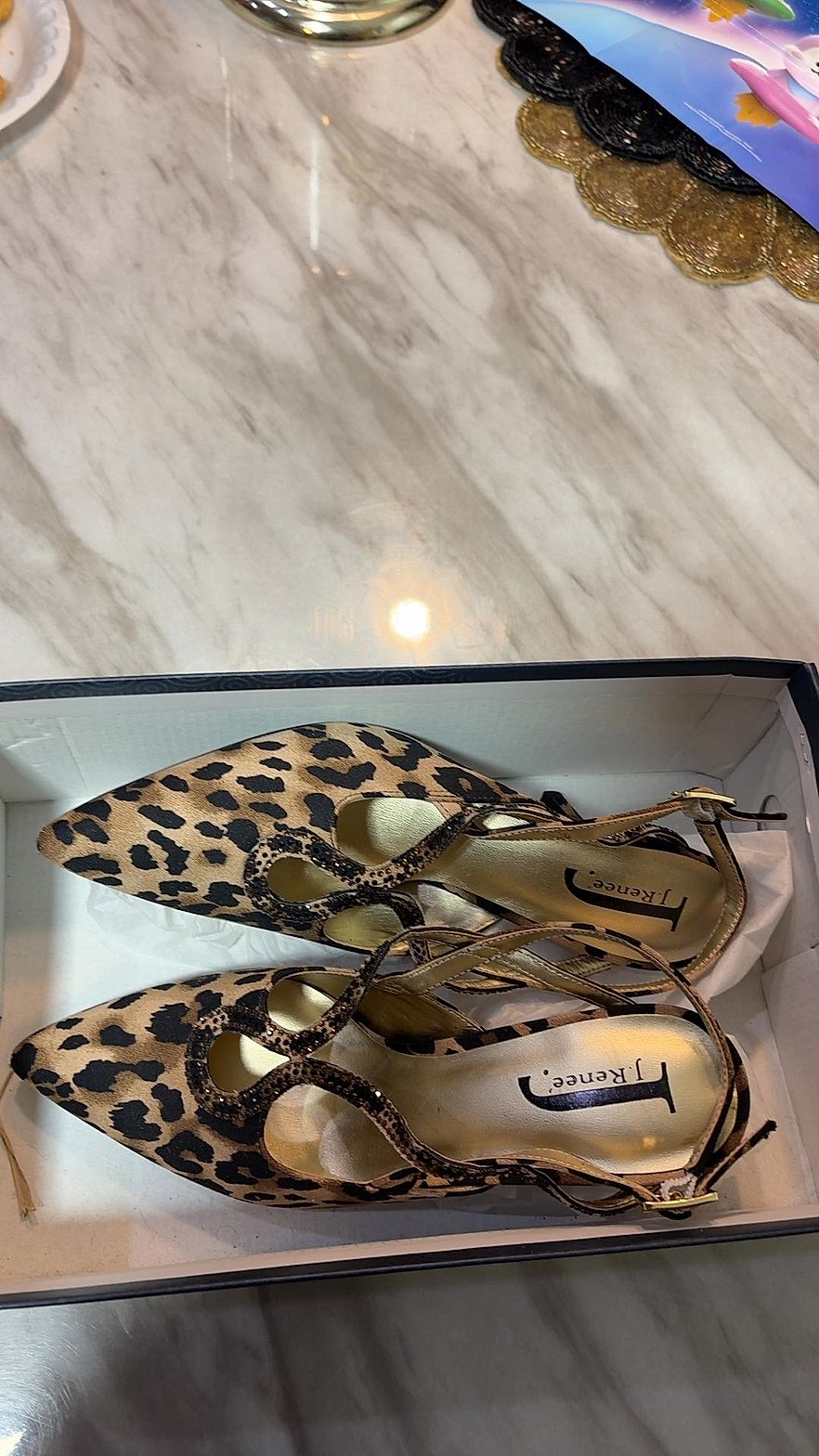 J. Renee Leopard Print Rhinestone Slingback Pointed-Toe Heels