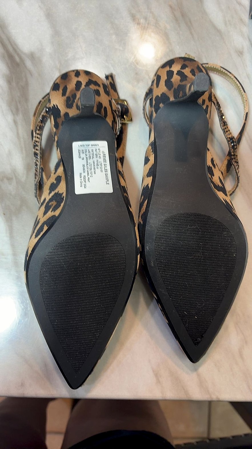 J. Renee Leopard Print Rhinestone Slingback Pointed-Toe Heels