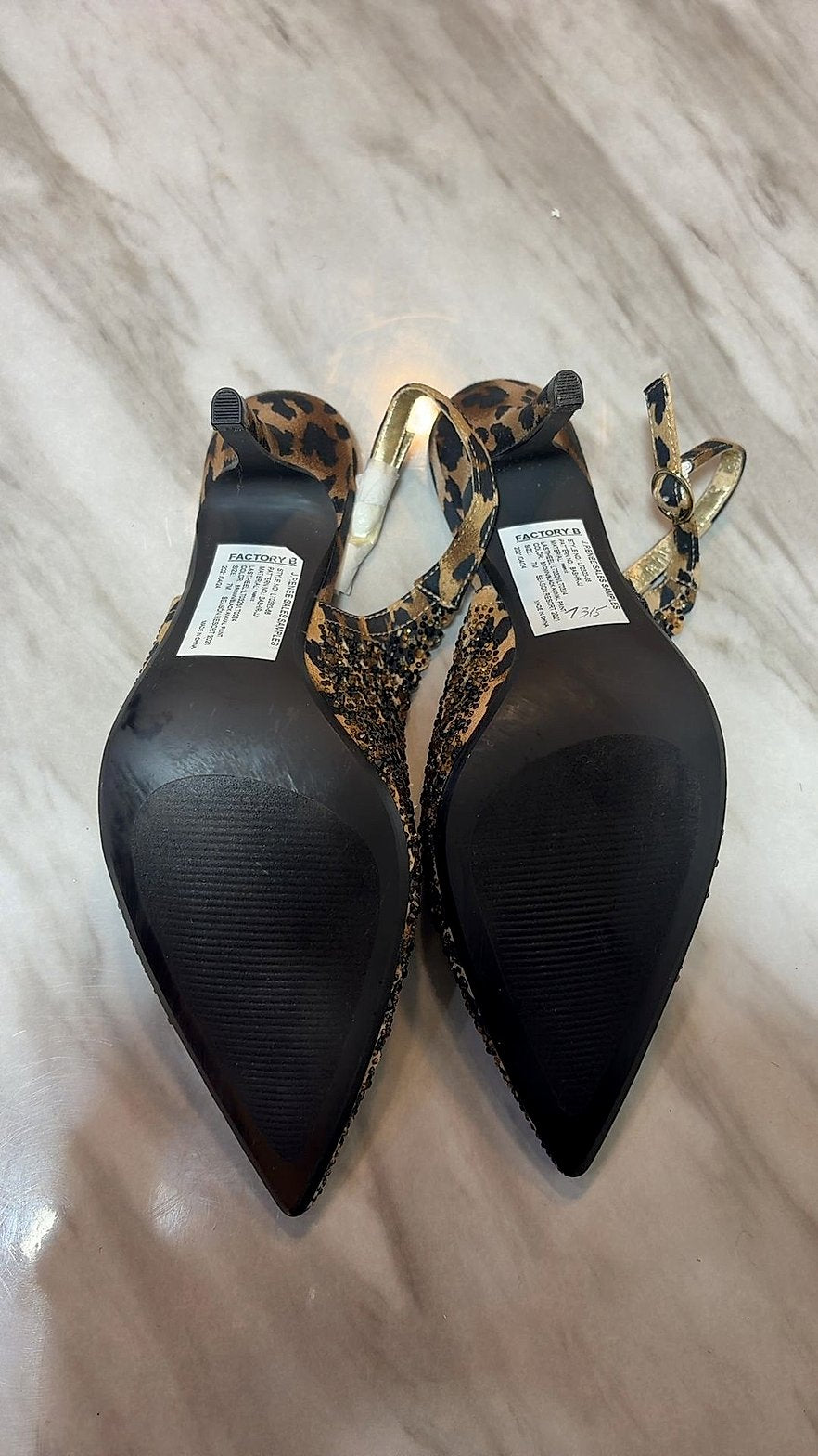 J. Renee Rhinestone-Embellished Leopard Print Slingback Kitten Heels, Size 7M
