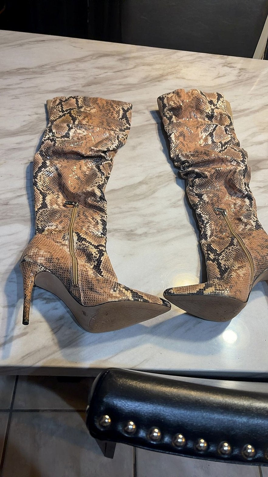 Jessica Simpson Snakeskin Print Slouchy Knee-High Stiletto Boots