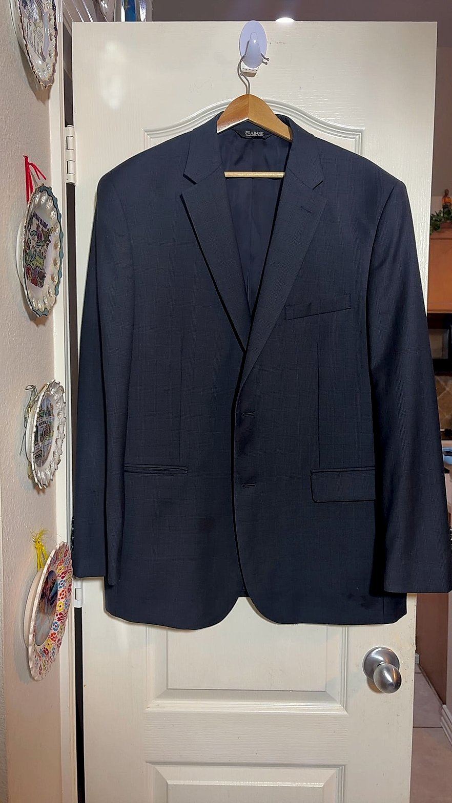 Jos. A. Bank Men's Navy Plaid Wool Two-Button Sport Coat Blazer