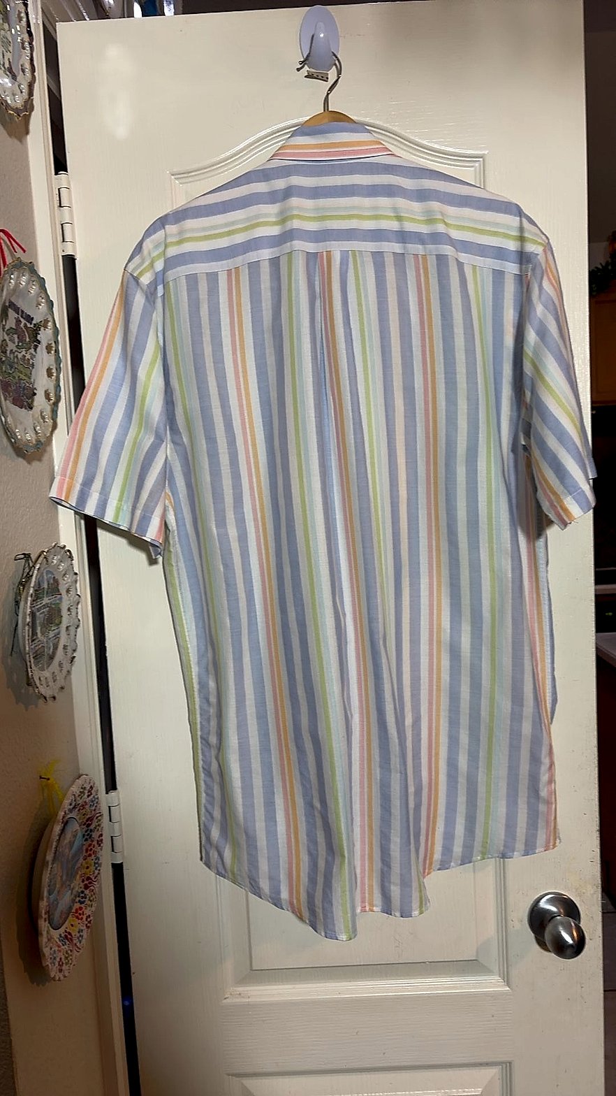 Jos. A. Bank Men's Short-Sleeve Multicolor Pastel Striped Button-Up Shirt