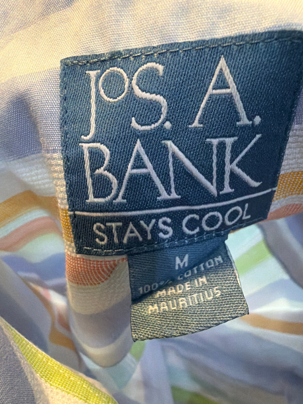 Jos. A. Bank Men's Short-Sleeve Multicolor Pastel Striped Button-Up Shirt