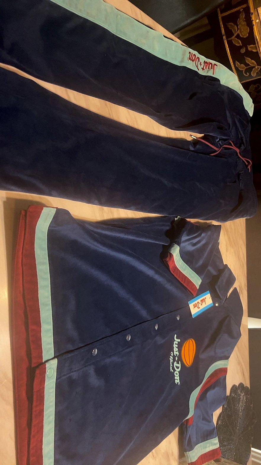 Just Don Official Velvet Basketball Warm-Up Set Jacket & Pants Navy