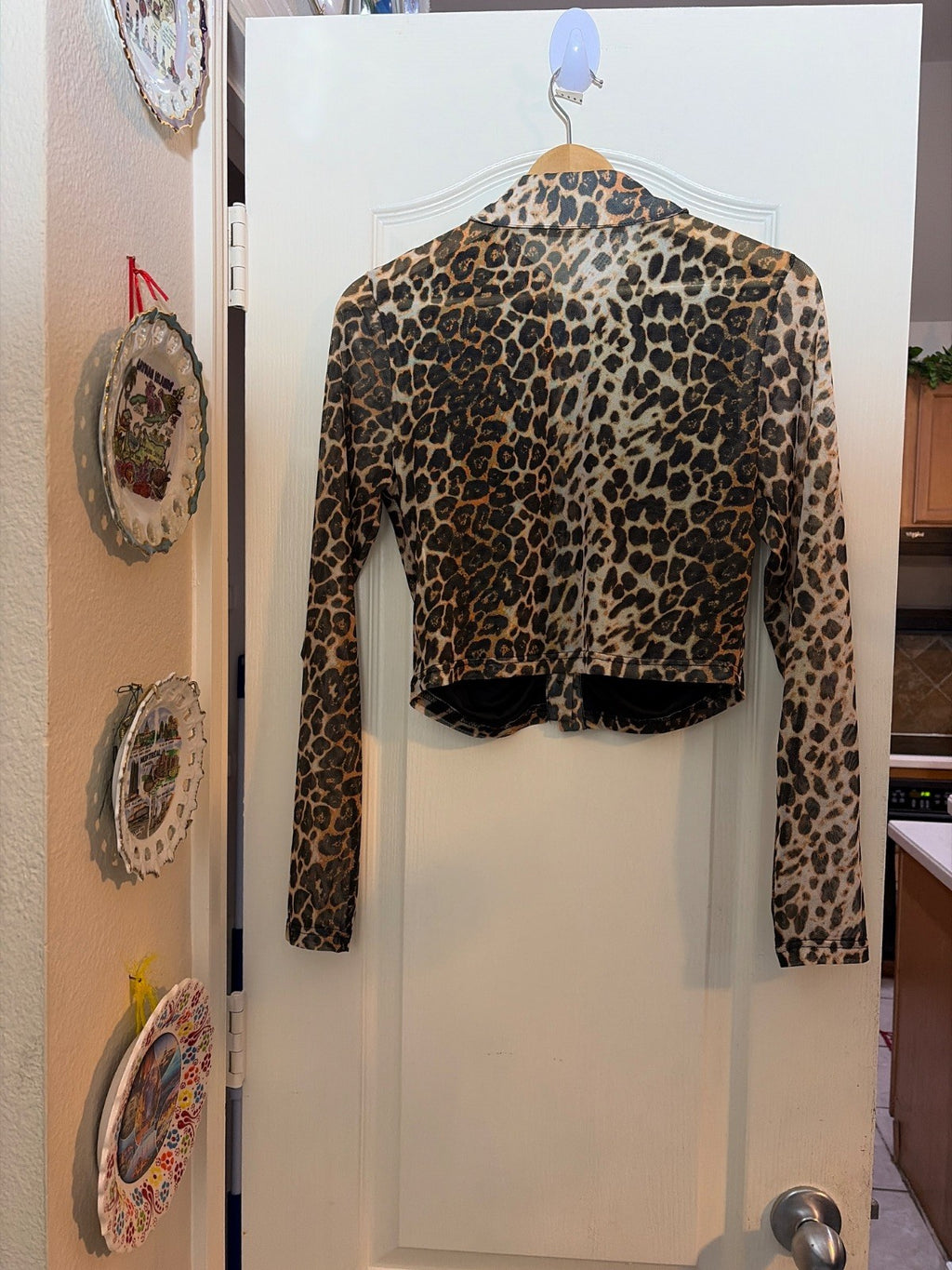 Leopard Print Mesh Two-Piece Set - Flare Pants & Button-Up Top