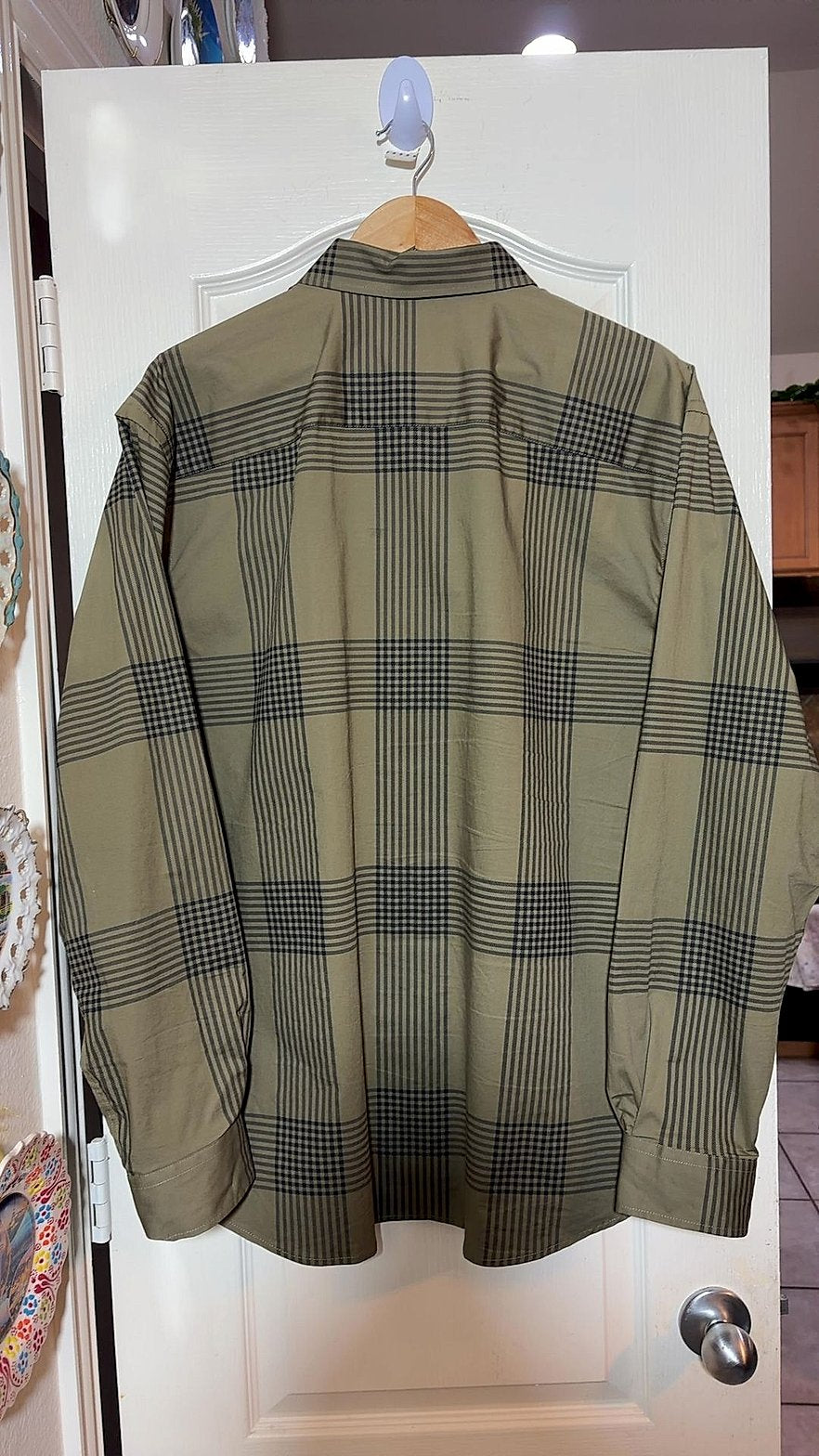 Linea Uomo Men's Olive Plaid Long-Sleeve Button-Up Shirt, Size XXL