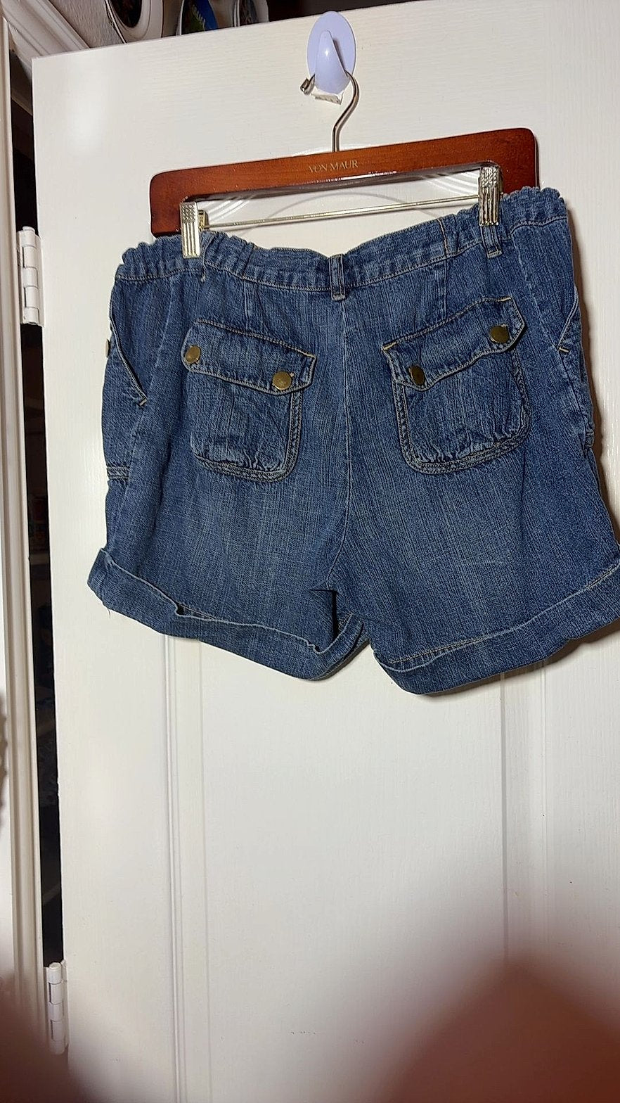 Liz Lange Maternity for Target Women's Denim Cuffed Shorts, Medium Wash, Flap Back Pockets, Size M