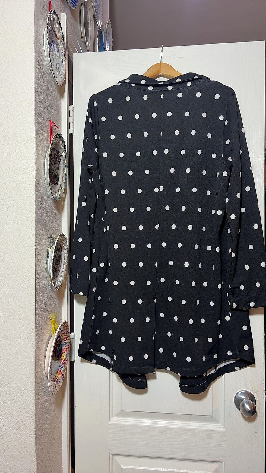 LuLaRoe Sarah Long Duster Cardigan in Black & White Polka Dot, Size XL