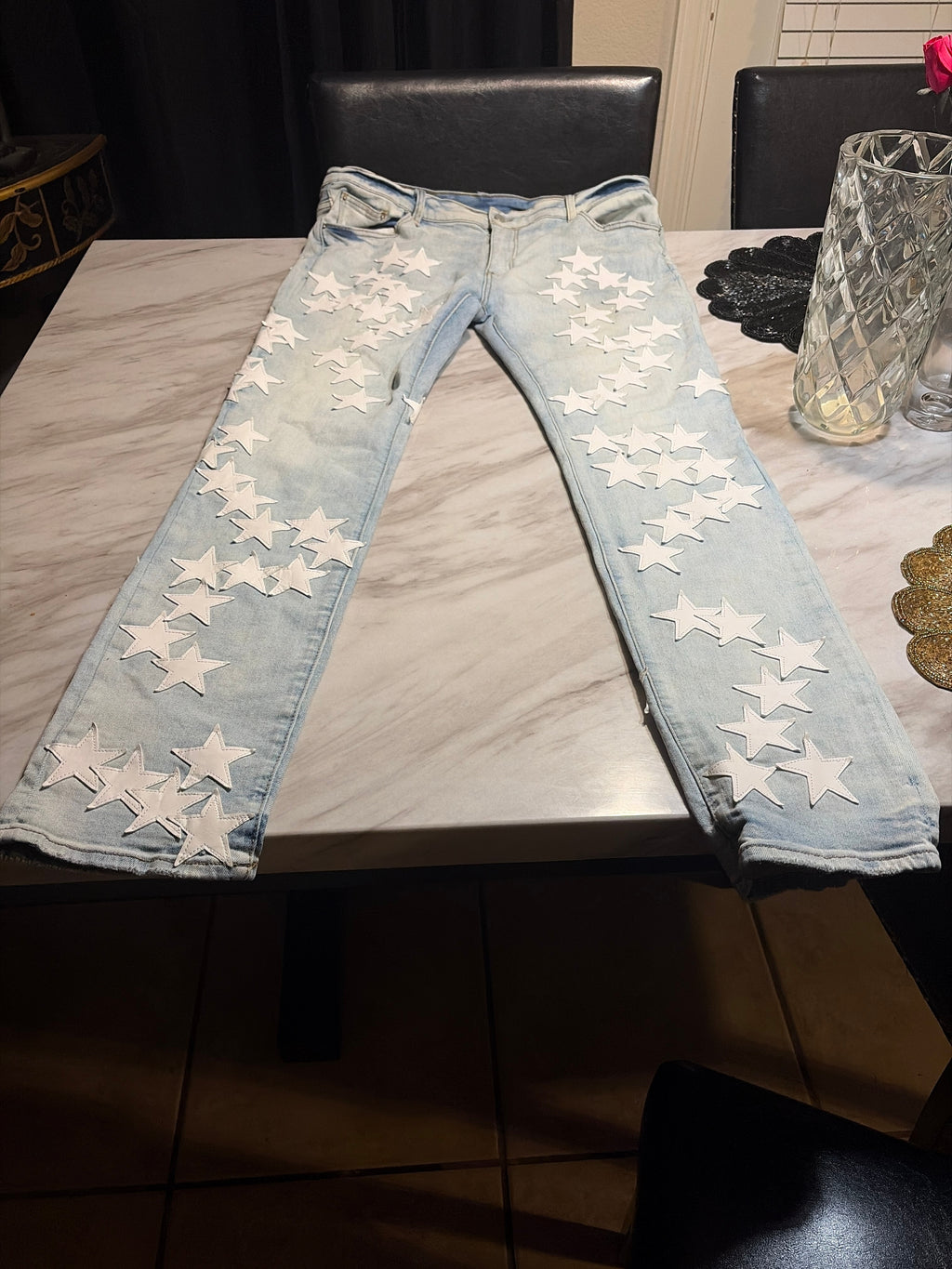 MNML Light Wash Star-Patch Skinny Jeans