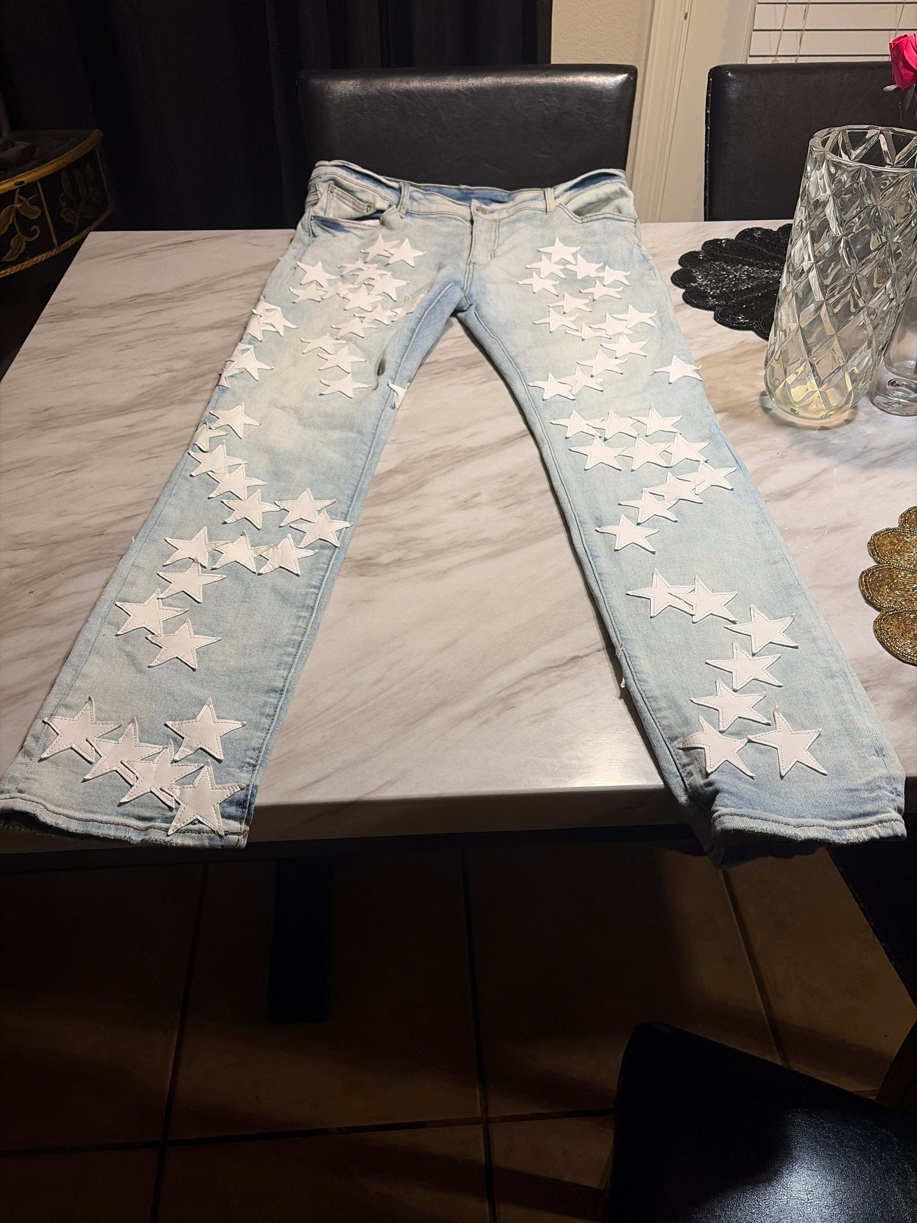 MNML Light Wash Star-Patch Skinny Jeans