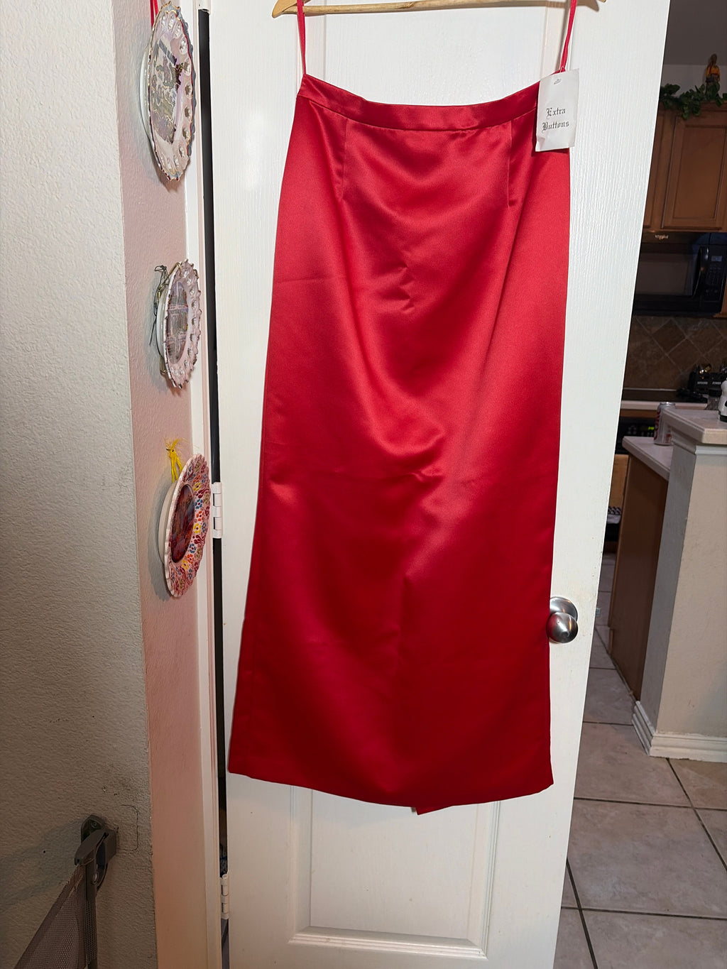 Mark & Lizzie Red Satin Cap-Sleeve Camisole Top with Spaghetti Straps