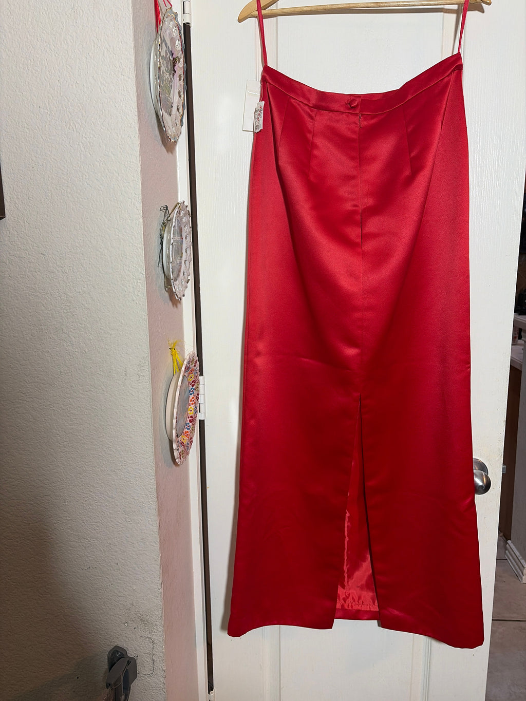Mark & Lizzie Red Satin Cap-Sleeve Camisole Top with Spaghetti Straps