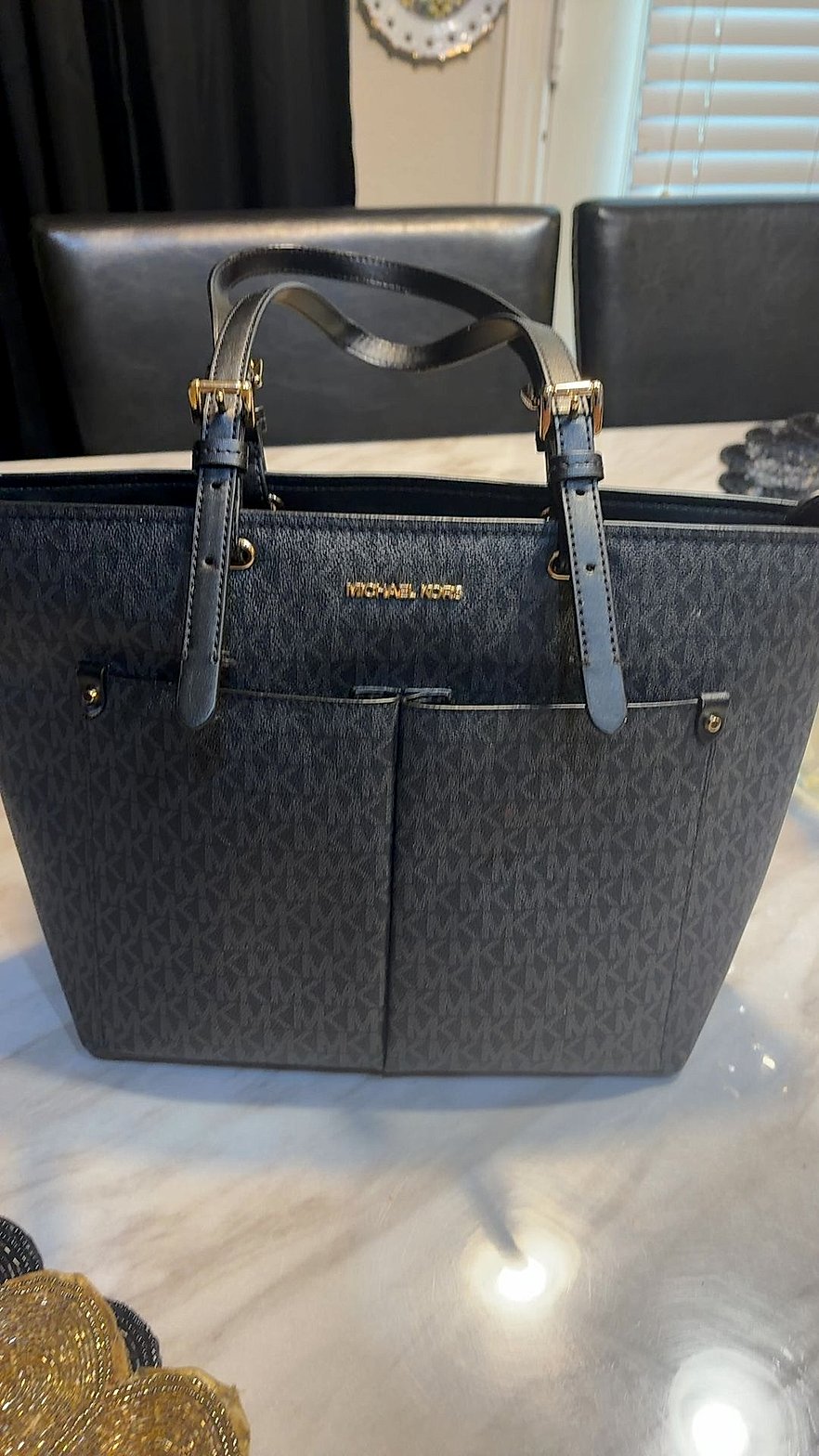 Michael Kors Jet Set Travel Double Pocket Tote Black Signature