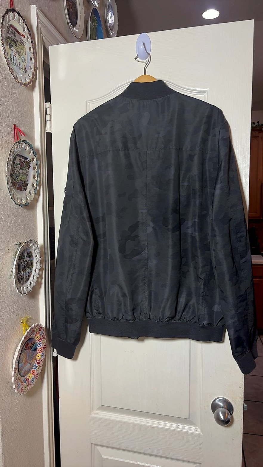 Michael Kors Men's Tonal Black Camo Bomber Jacket, Size XL