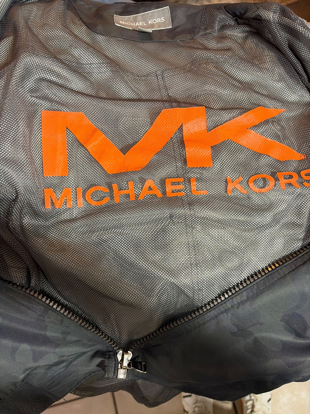Michael Kors Men's Tonal Black Camo Bomber Jacket, Size XL