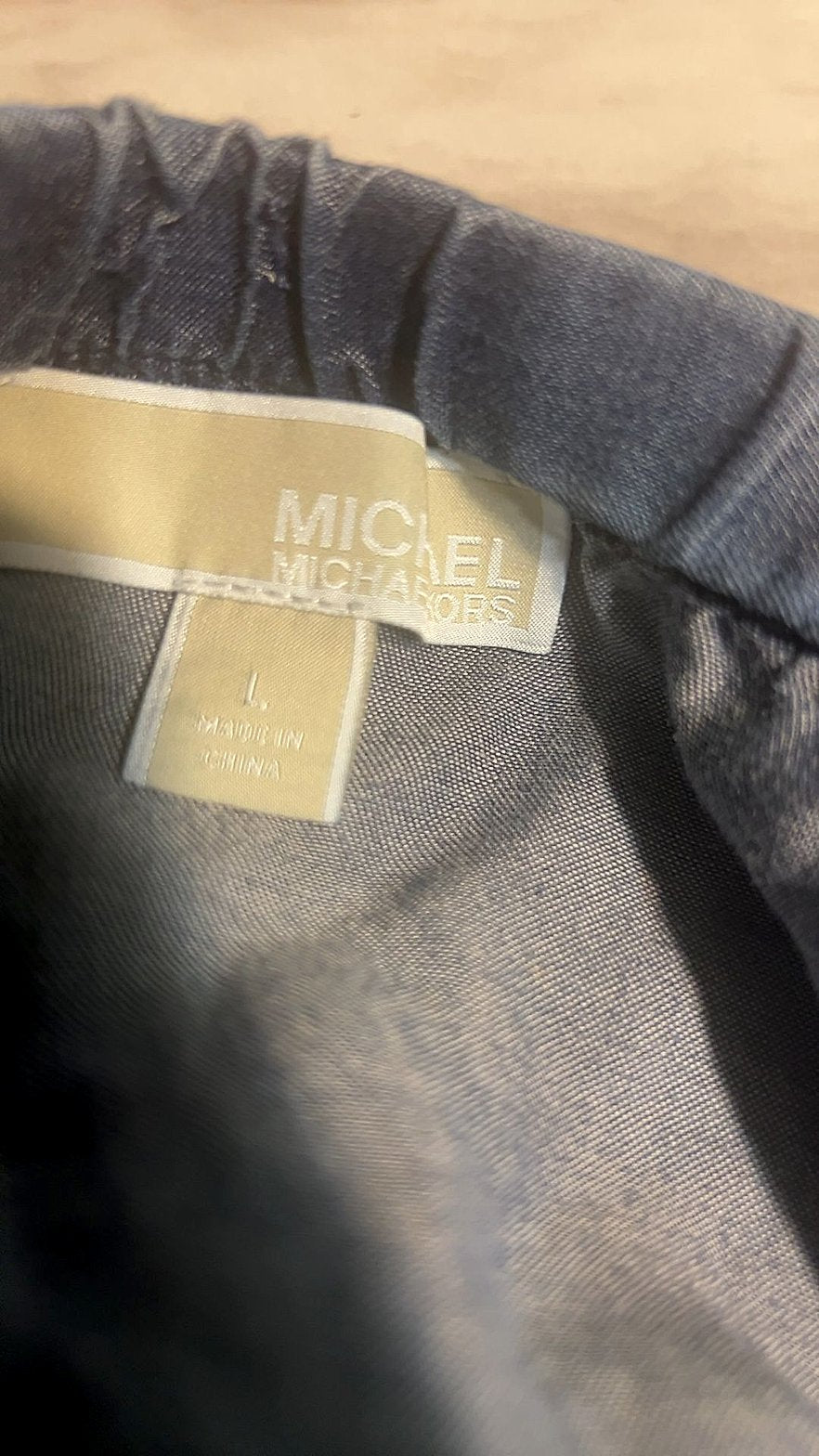 Michael Kors Off-Shoulder Tiered Chambray Maxi Dress Very Good