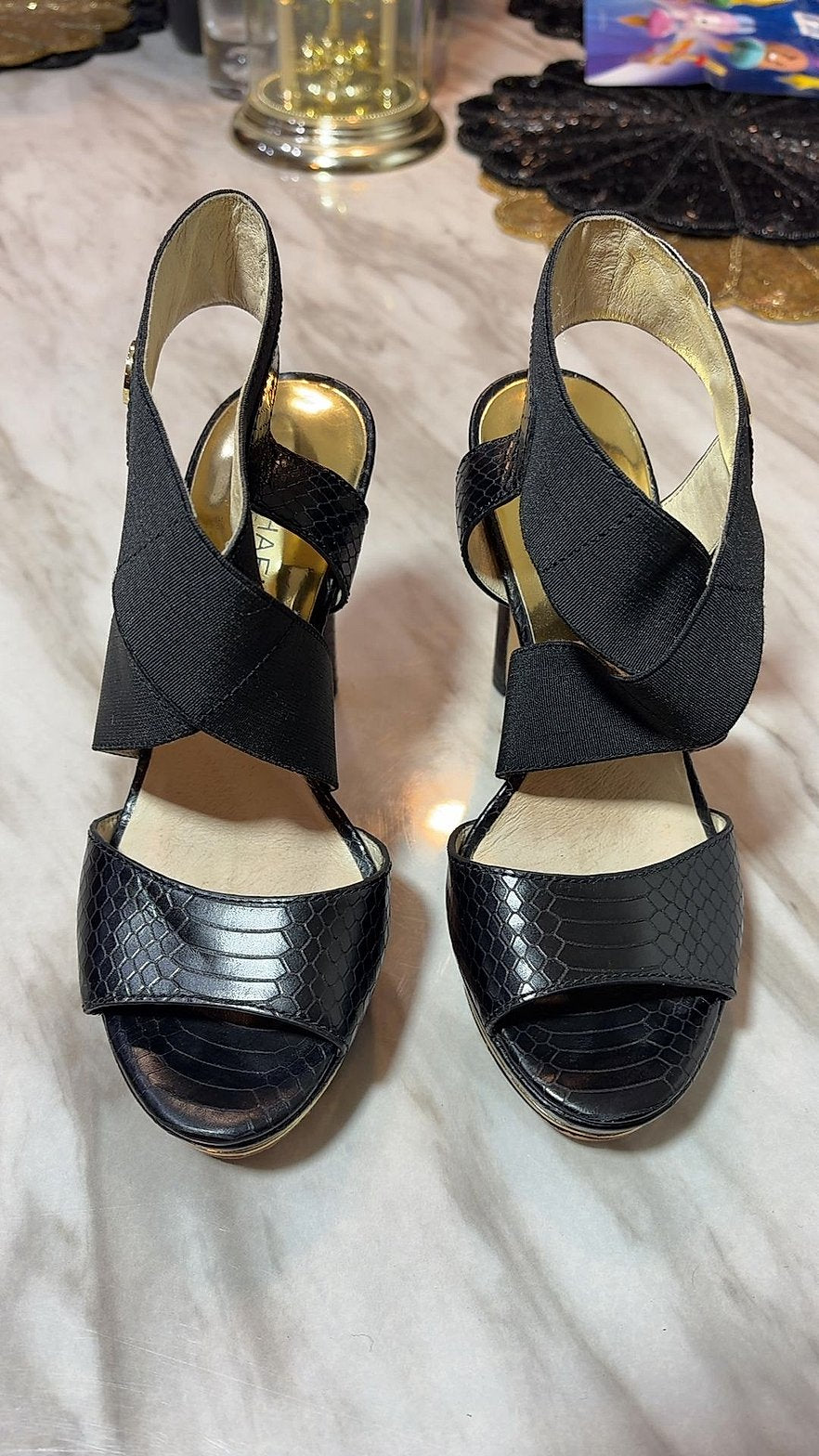 Michael Kors Snakeskin-Embossed Platform Slingback Sandals, Size 6M