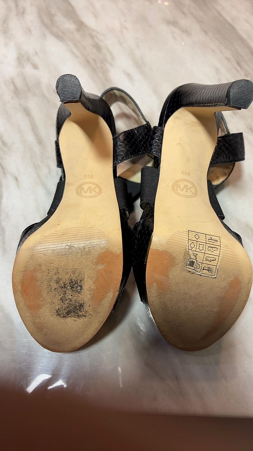 Michael Kors Snakeskin-Embossed Platform Slingback Sandals, Size 6M