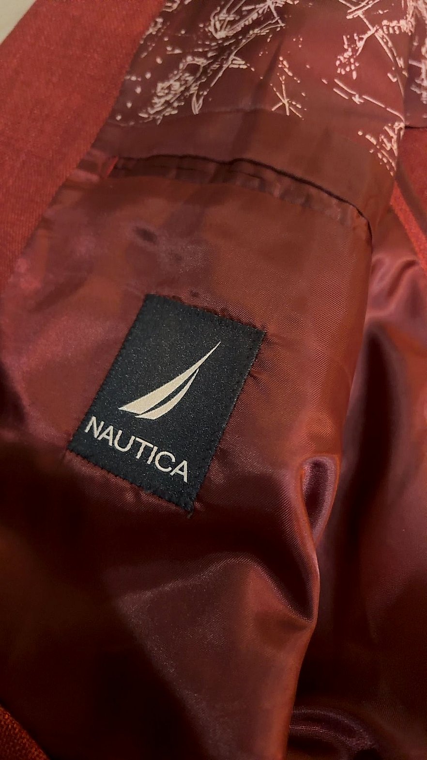 Nautica Men's Red Hopsack Two-Button Sport Coat Blazer Very Good