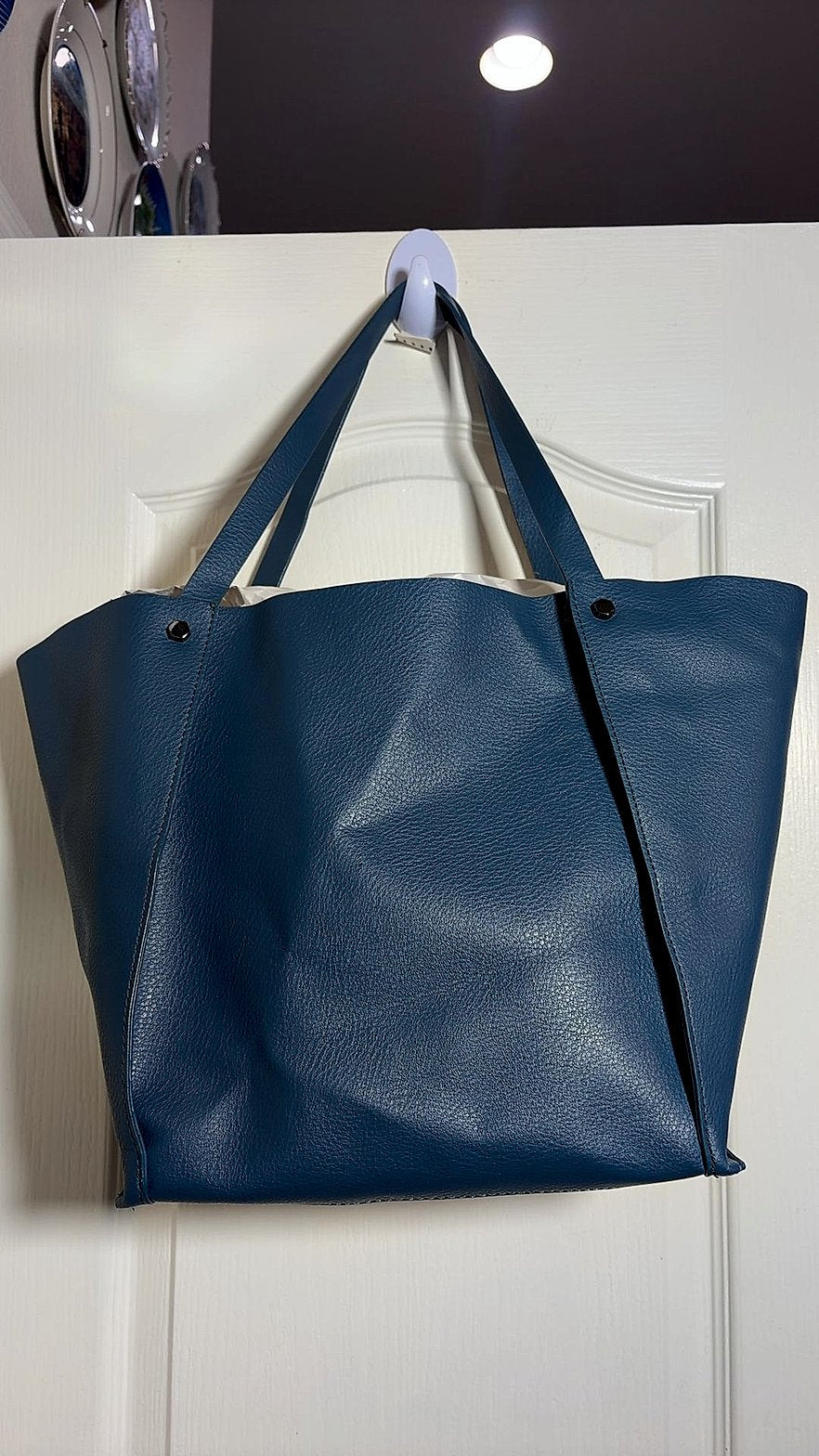 Neiman Marcus Blue Faux Leather Large Tote Bag
