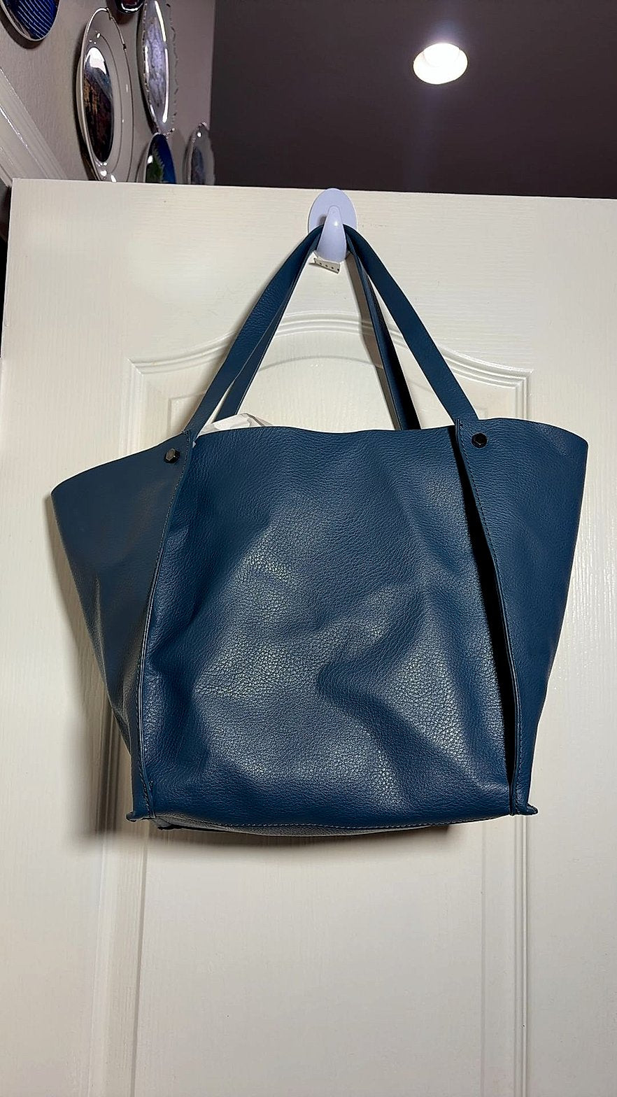 Neiman Marcus Blue Faux Leather Large Tote Bag