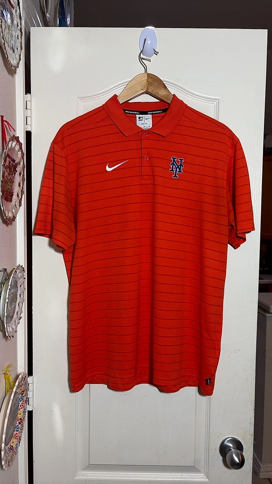 Nike Dri-FIT MLB Authentic Collection New York Mets Striped Polo Shirt, Orange, Men's Size M