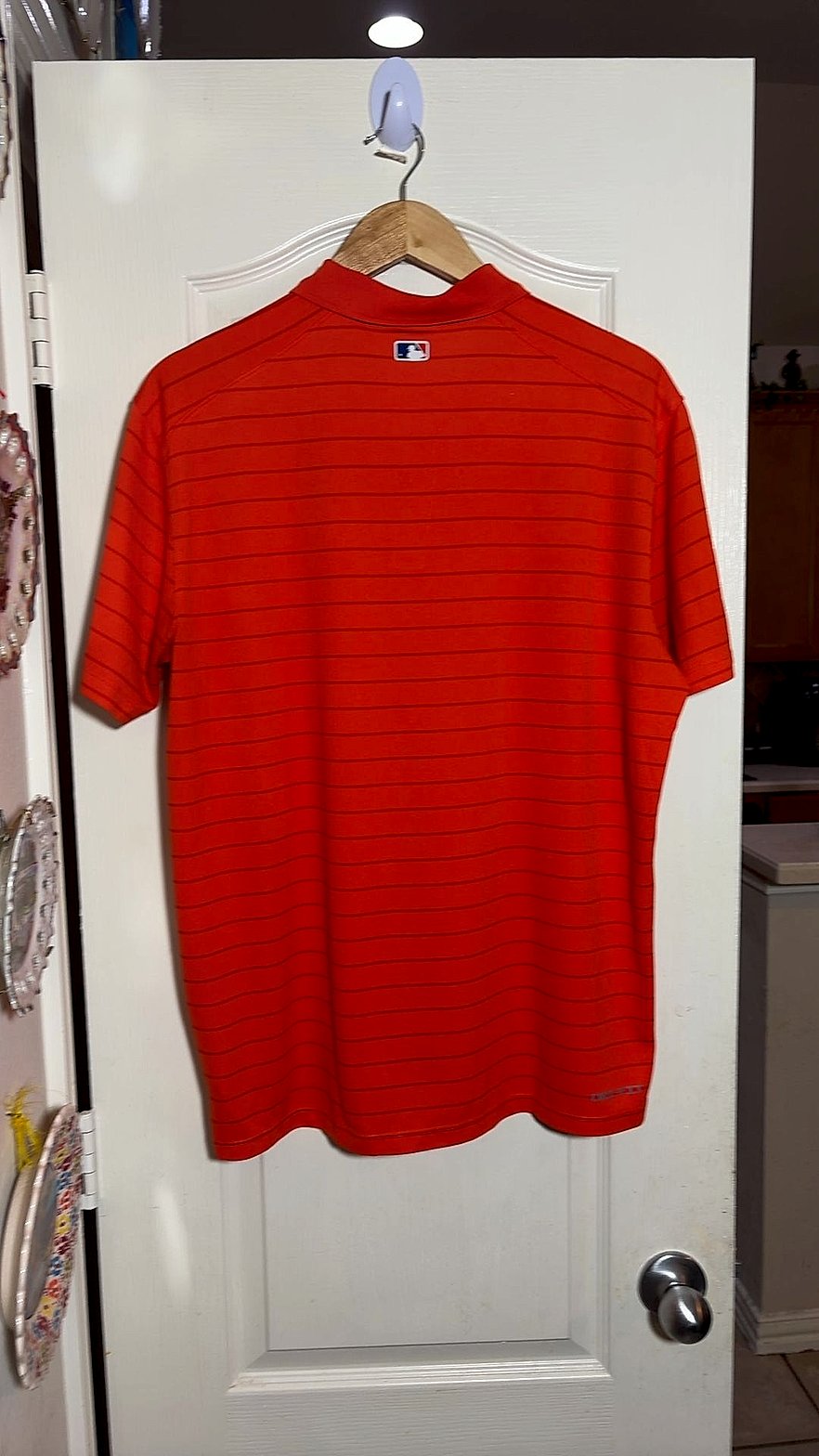 Nike Dri-FIT MLB Authentic Collection New York Mets Striped Polo Shirt, Orange, Men's Size M