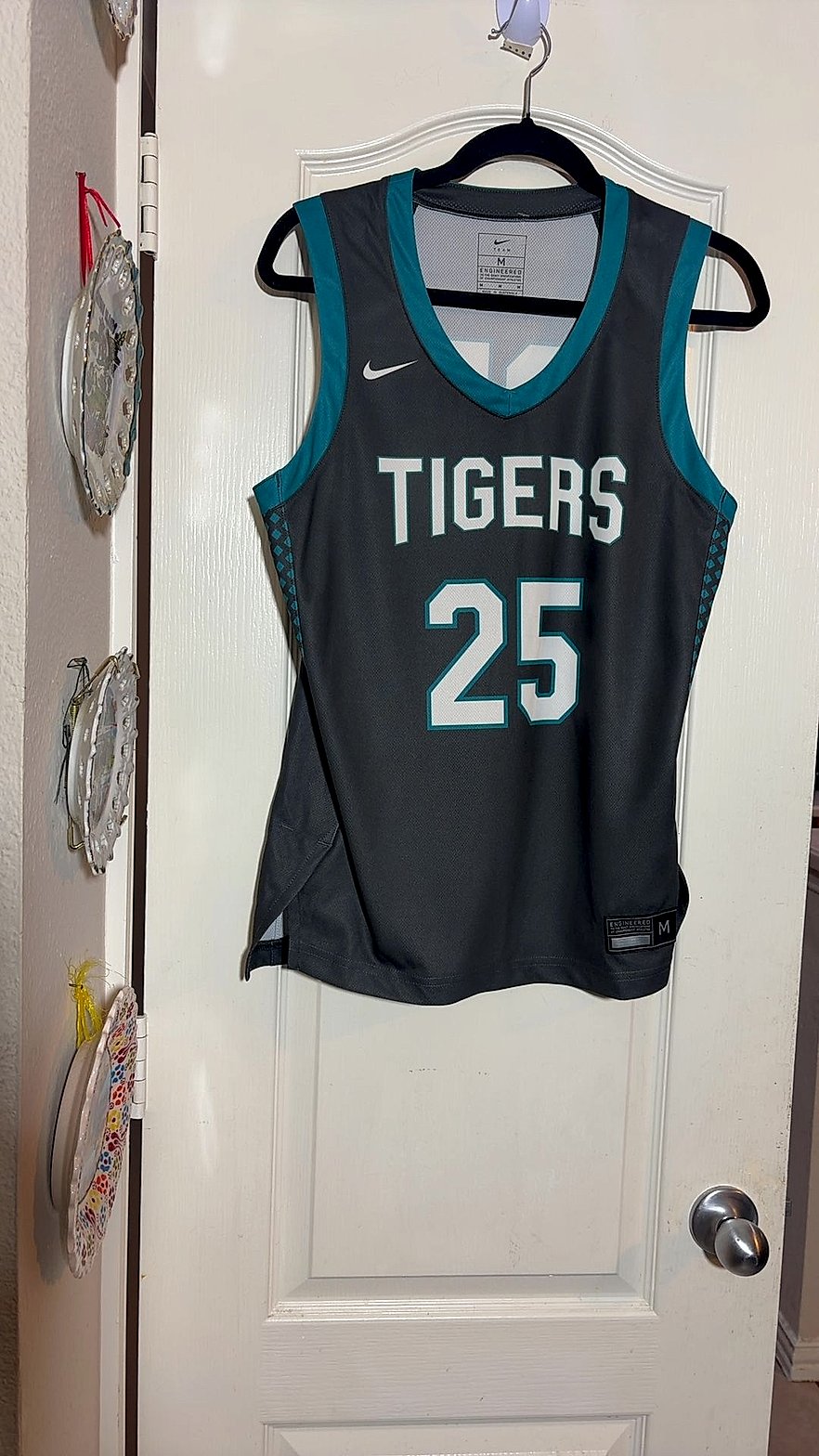 Nike Team Tigers #25 Basketball Jersey, Dark Gray/Teal, Women's Medium