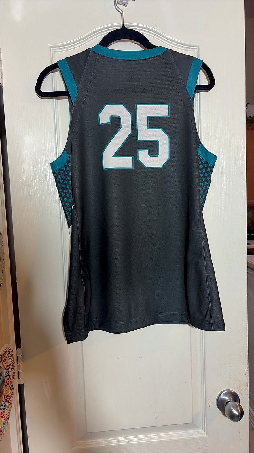 Nike Team Tigers #25 Basketball Jersey, Dark Gray/Teal, Women's Medium