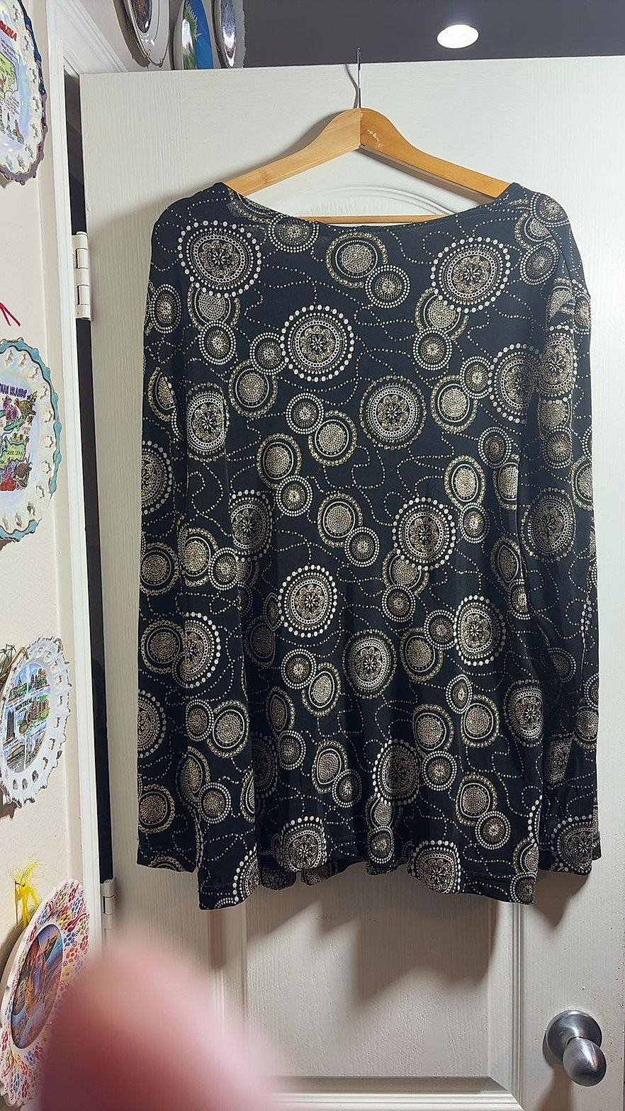 Onyx Nite Black & Gold Metallic Medallion Print Sleeveless Tank Top, Size 2X