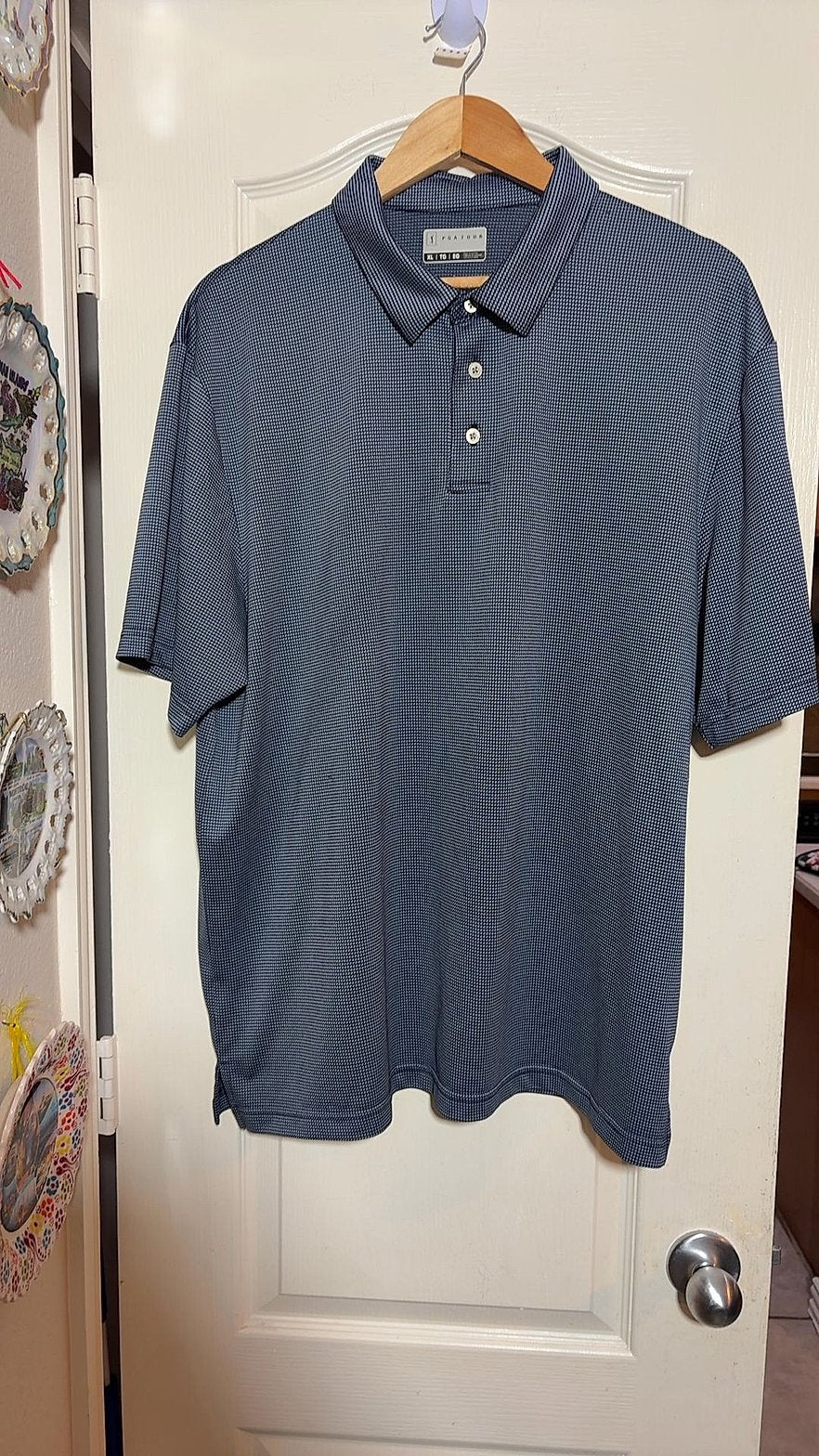 PGA Tour Men's Short-Sleeve Performance Golf Polo, Blue Micro-Check, Size XL