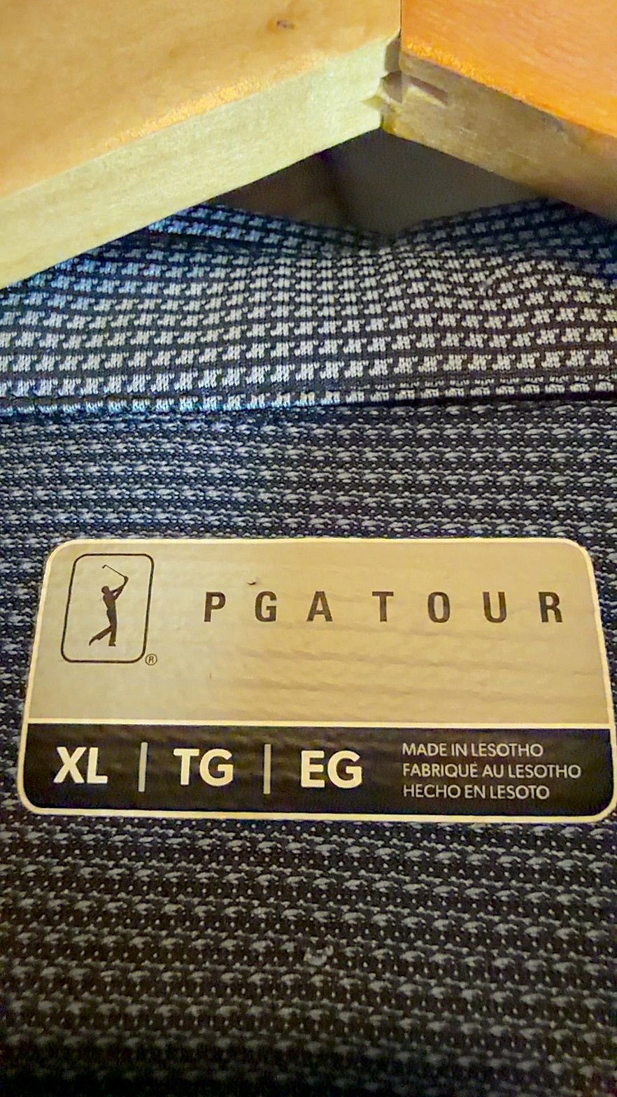 PGA Tour Men's Short-Sleeve Performance Golf Polo, Blue Micro-Check, Size XL