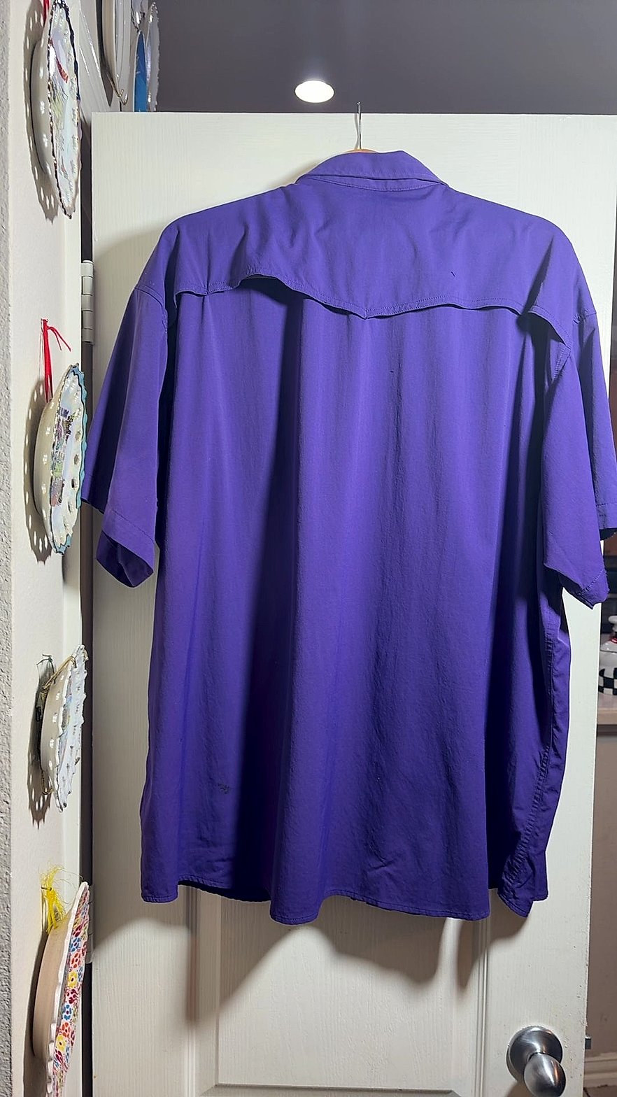 PONCHO Men's Purple Short Sleeve Pearl Snap Fishing Shirt, Size XXL Regular Fit