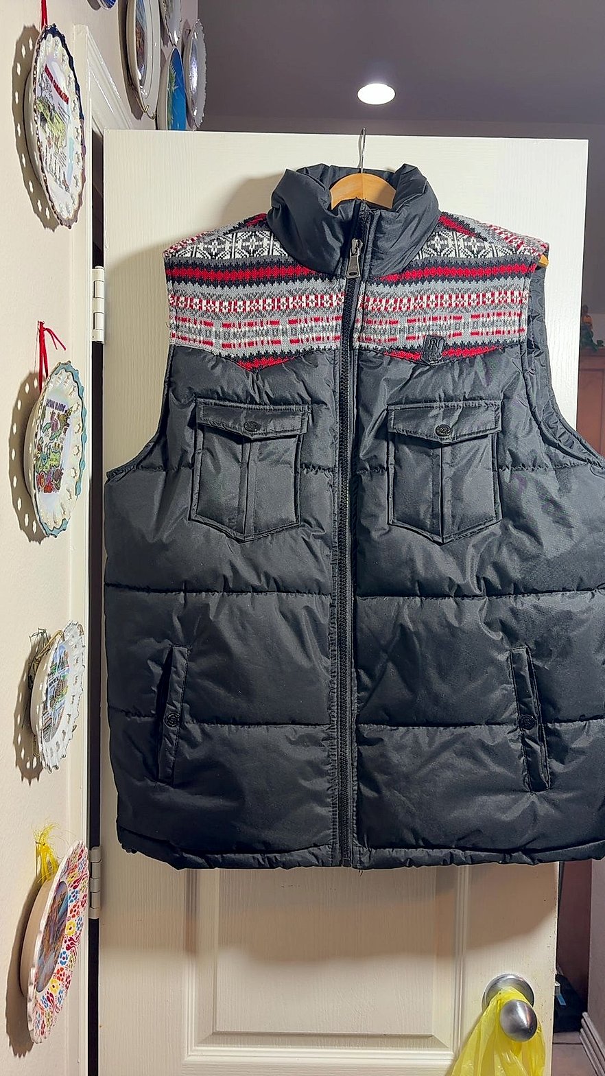 Parish Nation Essentials Men's Puffer Vest with Fair Isle Yoke, Size 2XL