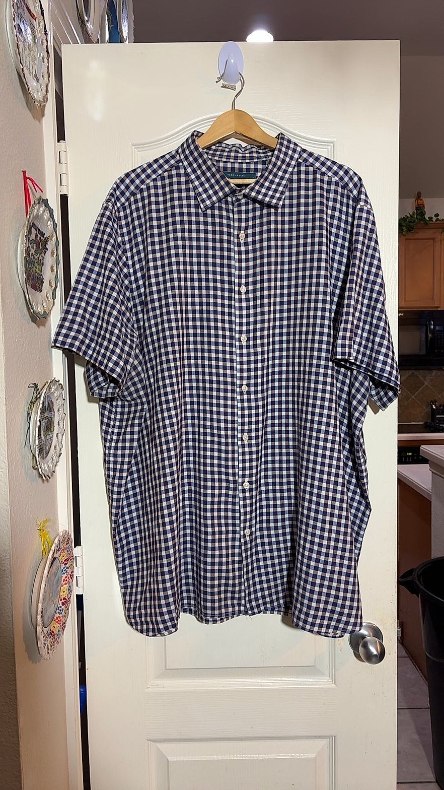 Perry Ellis Stretch Men's Short-Sleeve Gingham Check Button-Up Shirt