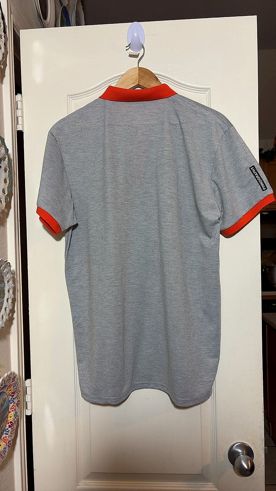 Pinnography Men's Size XL White & Red Ringer Golf Polo Shirt Embroidered Bear