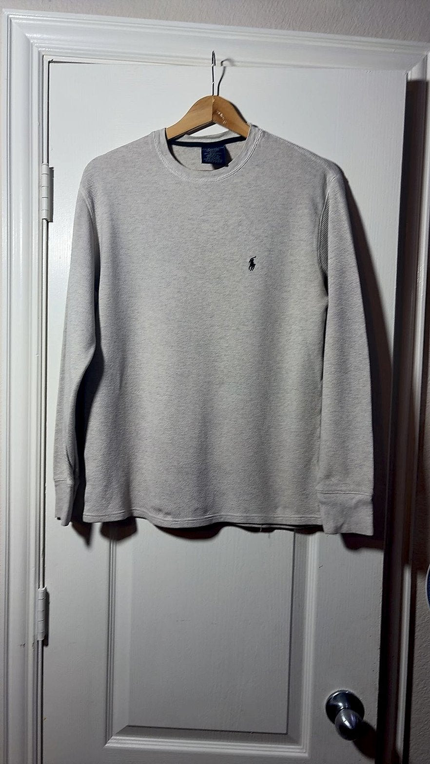 Polo Ralph Lauren Men's Waffle-Knit Thermal Long Sleeve Crewneck Sleepwear Shirt, Gray, Size M