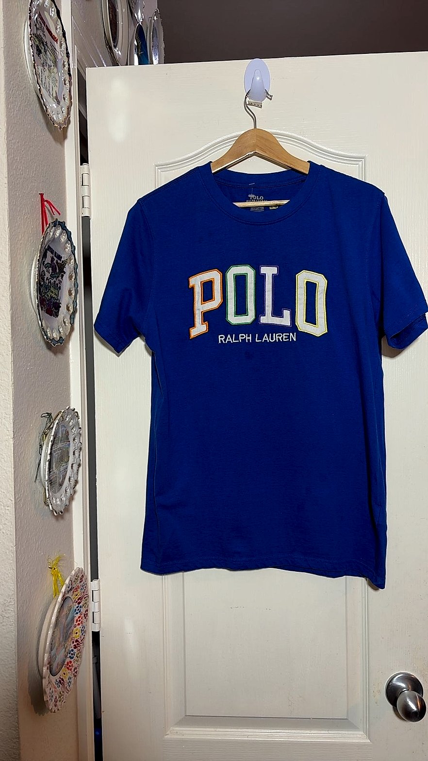 Polo Ralph Lauren Royal Blue Applique Spellout Logo T-Shirt, Size S