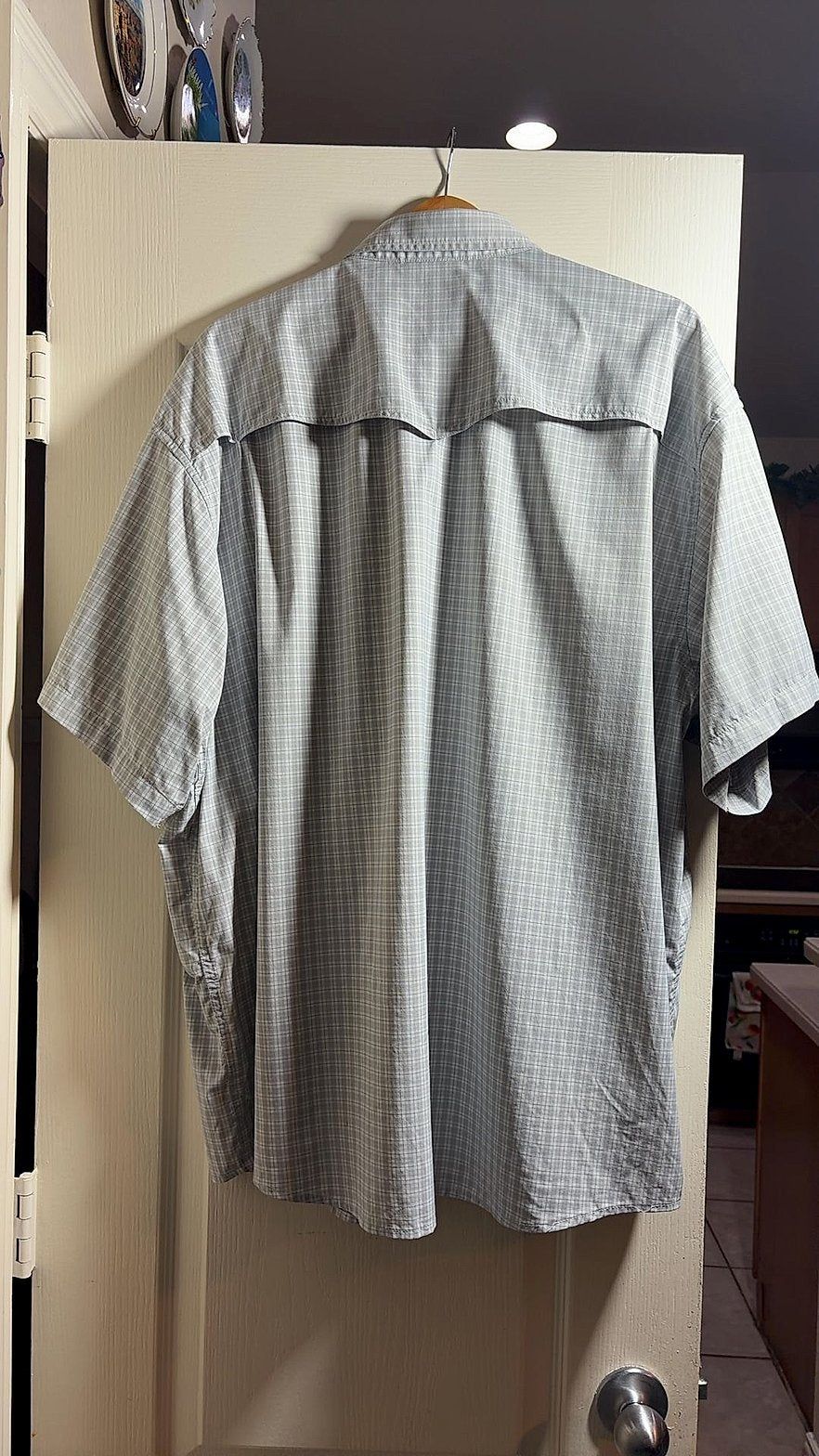 Poncho Men's Short-Sleeve Pearl-Snap Western Shirt, Gray Plaid, XXL