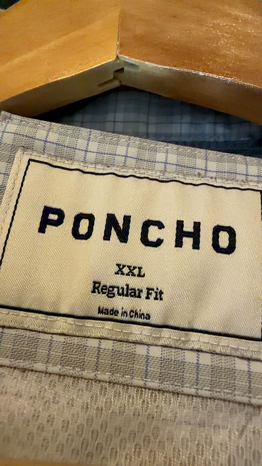 Poncho Men's Short-Sleeve Pearl-Snap Western Shirt, Gray Plaid, XXL