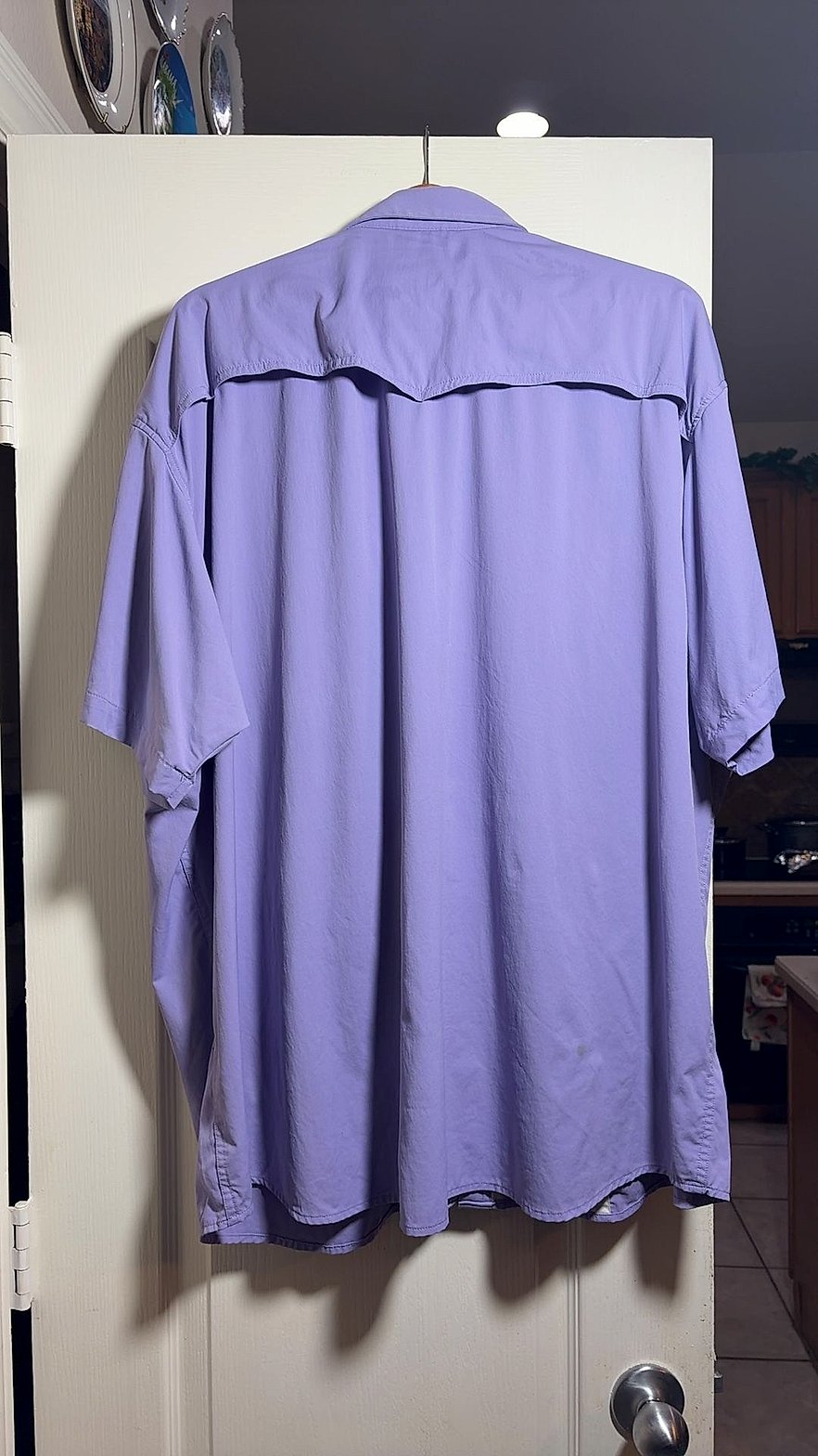 Poncho Men's Short-Sleeve Western Pearl-Snap Performance Fishing Shirt, Lavender, XXL