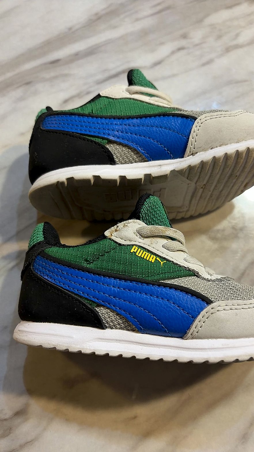 Puma Toddler Sneakers, Green/Blue/Cream Colorway